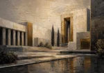 Charcoal Gold Architectural Panorama Executive Office Wall Art Canvas Print