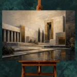 Charcoal Gold Architectural Panorama Executive Office Wall Art Canvas Print - Image 2