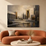 Charcoal Gold Architectural Panorama Executive Office Wall Art Canvas Print - Image 3