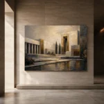 Charcoal Gold Architectural Panorama Executive Office Wall Art Canvas Print - Image 5