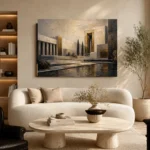 Charcoal Gold Architectural Panorama Executive Office Wall Art Canvas Print - Image 6