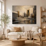 Charcoal Gold Architectural Panorama Executive Office Wall Art Canvas Print - Image 7