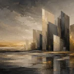 Charcoal Gold Abstract Skyline Executive Office Wall Art Canvas Print