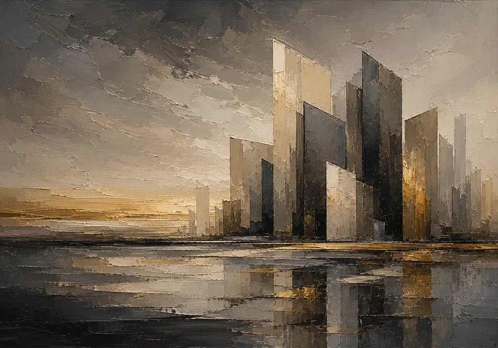 Charcoal Gold Abstract Skyline Executive Office Wall Art Canvas Print