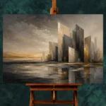 Charcoal Gold Abstract Skyline Executive Office Wall Art Canvas Print - Image 2
