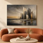 Charcoal Gold Abstract Skyline Executive Office Wall Art Canvas Print - Image 3