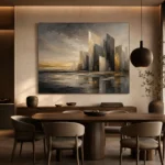 Charcoal Gold Abstract Skyline Executive Office Wall Art Canvas Print - Image 4