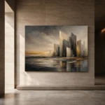Charcoal Gold Abstract Skyline Executive Office Wall Art Canvas Print - Image 5