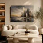 Charcoal Gold Abstract Skyline Executive Office Wall Art Canvas Print - Image 6
