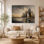Charcoal Gold Abstract Skyline Executive Office Wall Art Canvas Print - Image 7