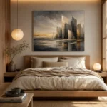Charcoal Gold Abstract Skyline Executive Office Wall Art Canvas Print - Image 8