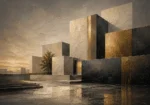 Charcoal Gold Geometric Volumes Executive Office Wall Art Canvas Print