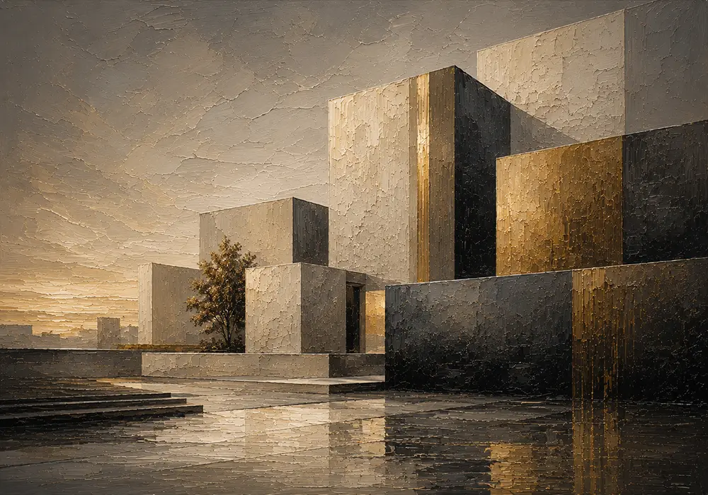 Charcoal Gold Geometric Volumes Executive Office Wall Art Canvas Print