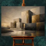 Charcoal Gold Geometric Volumes Executive Office Wall Art Canvas Print - Image 2