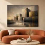 Charcoal Gold Geometric Volumes Executive Office Wall Art Canvas Print - Image 3