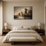 Charcoal Gold Geometric Volumes Executive Office Wall Art Canvas Print showcased in an elegant minimalist interior