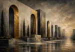 Charcoal Gold Monumental Arches Executive Office Wall Art Canvas Print
