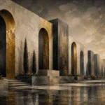 Charcoal Gold Monumental Arches Executive Office Wall Art Canvas Print