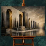 Charcoal Gold Monumental Arches Executive Office Wall Art Canvas Print - Image 2