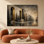 Charcoal Gold Monumental Arches Executive Office Wall Art Canvas Print - Image 3