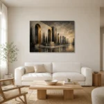 Charcoal Gold Monumental Arches Executive Office Wall Art Canvas Print styled in a refined neutral interior