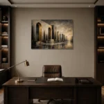 Charcoal Gold Monumental Arches Executive Office Wall Art Canvas Print displayed in a contemporary gallery-inspired room