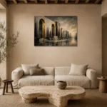 Charcoal Gold Monumental Arches Executive Office Wall Art Canvas Print presented in a sophisticated home setting