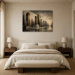 Charcoal Gold Monumental Arches Executive Office Wall Art Canvas Print showcased in an elegant minimalist interior