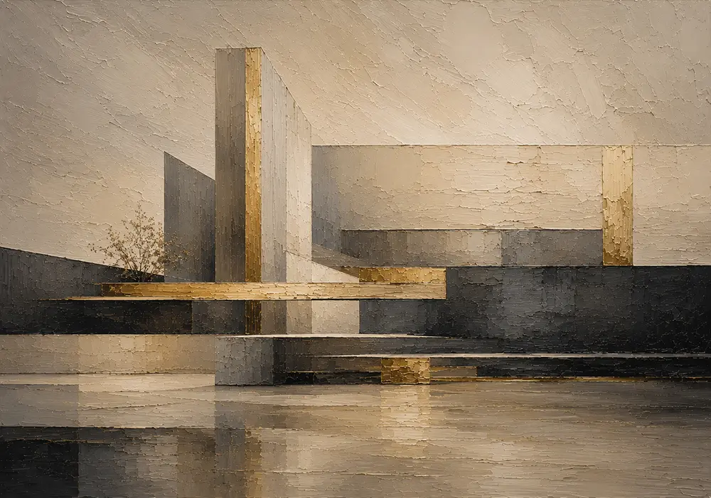 Charcoal Gold Linear Landscape Executive Office Wall Art Canvas Print