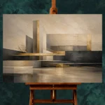 Charcoal Gold Linear Landscape Executive Office Wall Art Canvas Print - Image 2