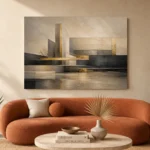 Charcoal Gold Linear Landscape Executive Office Wall Art Canvas Print - Image 3