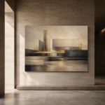 Charcoal Gold Linear Landscape Executive Office Wall Art Canvas Print - Image 5