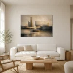 Charcoal Gold Linear Landscape Executive Office Wall Art Canvas Print styled in a refined neutral interior