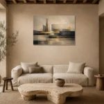 Charcoal Gold Linear Landscape Executive Office Wall Art Canvas Print presented in a sophisticated home setting