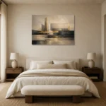 Charcoal Gold Linear Landscape Executive Office Wall Art Canvas Print showcased in an elegant minimalist interior