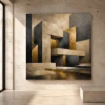 Charcoal Gold Geometric Forms Executive Office Wall Art Canvas Print - Image 3