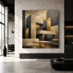Charcoal Gold Geometric Forms Executive Office Wall Art Canvas Print - Image 5