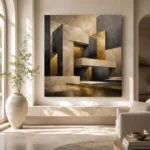 Charcoal Gold Geometric Forms Executive Office Wall Art Canvas Print - Image 8