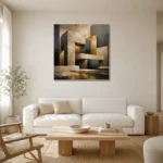Charcoal Gold Geometric Forms Executive Office Wall Art Canvas Print styled in a refined neutral interior