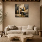 Charcoal Gold Geometric Forms Executive Office Wall Art Canvas Print presented in a sophisticated home setting