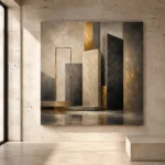 Charcoal Gold Stone Monoliths Executive Office Wall Art Canvas Print - Image 3