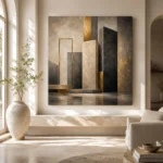 Charcoal Gold Stone Monoliths Executive Office Wall Art Canvas Print - Image 8