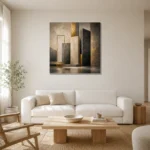Charcoal Gold Stone Monoliths Executive Office Wall Art Canvas Print styled in a refined neutral interior