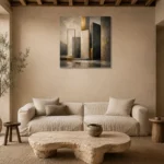 Charcoal Gold Stone Monoliths Executive Office Wall Art Canvas Print presented in a sophisticated home setting