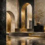 Charcoal Gold Monumental Arches Executive Office Wall Art Canvas Print