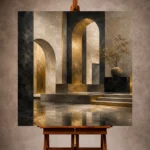 Charcoal and brushed gold Executive Office Wall Art print featuring monumental arches and polished stone surfaces for elegant interiors