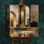 Charcoal Gold Monumental Arches Executive Office Wall Art Canvas Print - Image 2