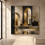 Charcoal Gold Monumental Arches Executive Office Wall Art Canvas Print - Image 3