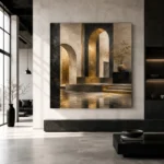 Charcoal Gold Monumental Arches Executive Office Wall Art Canvas Print - Image 5