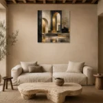 Charcoal Gold Monumental Arches Executive Office Wall Art Canvas Print presented in a sophisticated home setting